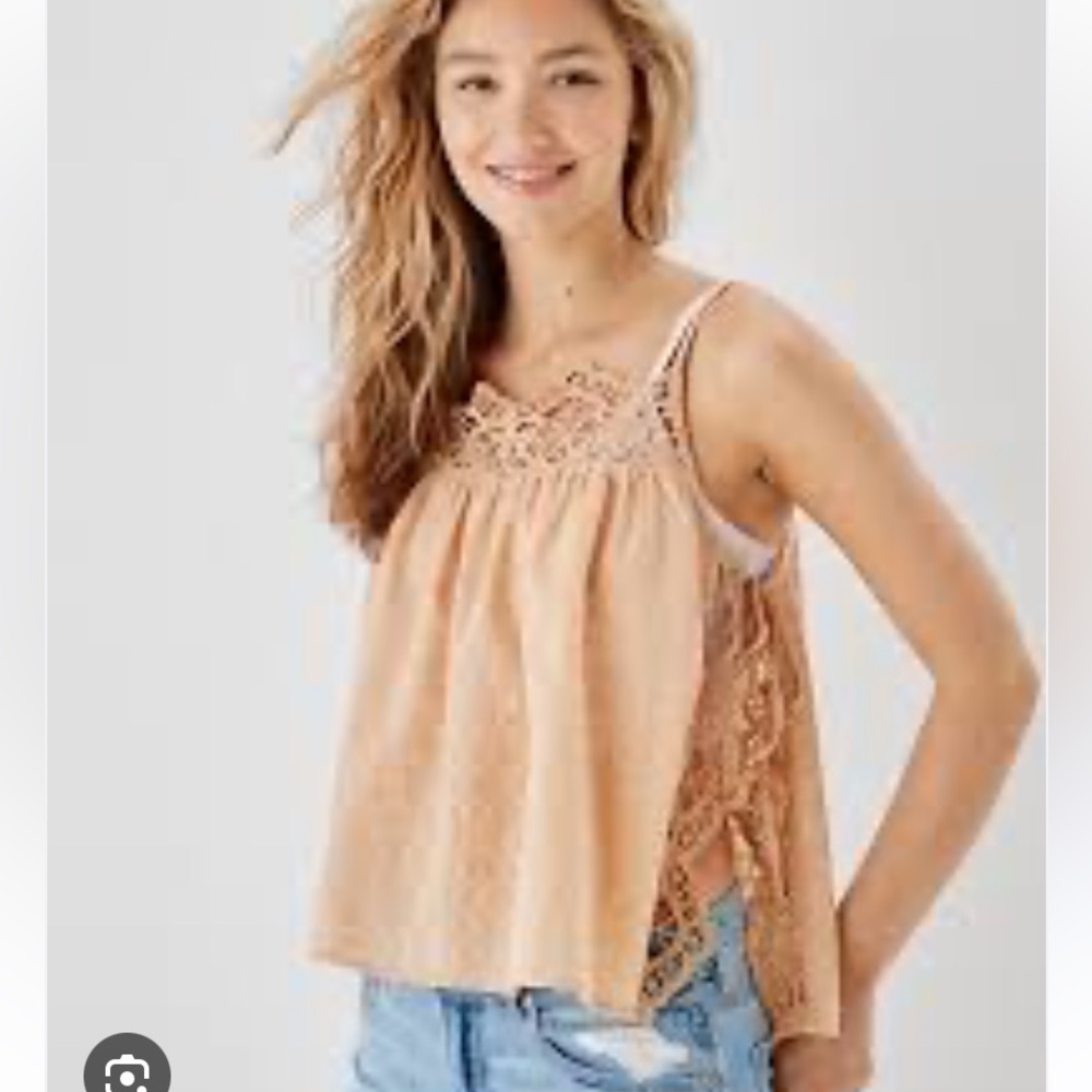 BEACH VACATION VIBES NWT American Eagle Flowy Side-Tie Tank Top size s